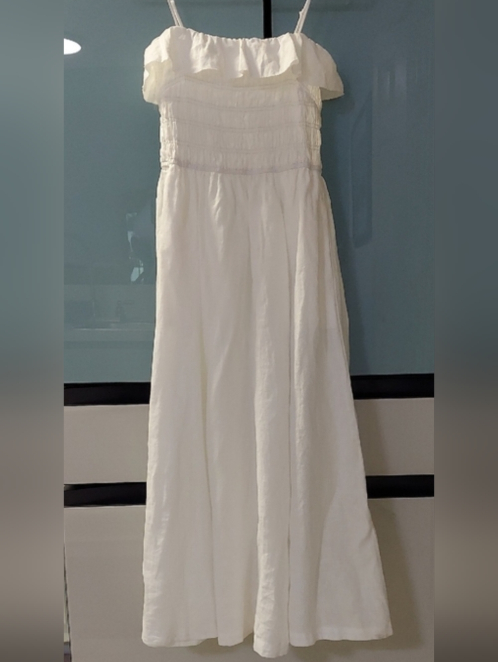 Aritzia Wilfred Midi Dress, NEW! Size M, White Linen, Smocking, Full Skirt - Picture 3 of 17